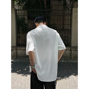 CS6020-P40控68 夏季新款麻花提花古巴领短袖衬衫男图片