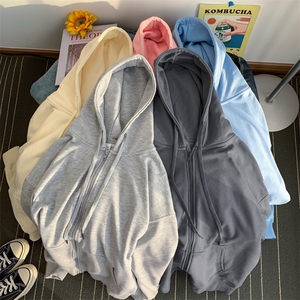 抖音品质 开衫卫衣340克50棉纯色宽松连帽 216-2-WY81-P41特 奶黄图片