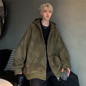 秋冬美式小众连帽开衫外套宽松复古做旧夹克男潮360克JK91-P78图片