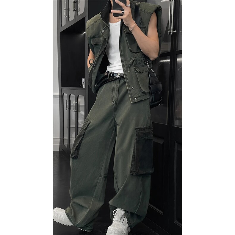 10号出货！工装立领马甲套装1005-FDCC08衣服P98裤子P78套装P176，男装背心/马甲，星座1005