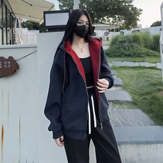 抖音得物二开美式高街重磅结构双层撞色连帽卫衣开衫外套W116，男装卫衣，电商A486