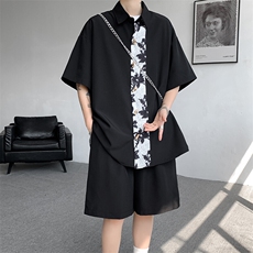 现货TZ2415-P50特无差价控88夏季印花拼接凉感衬衫套装宽松，男装休闲套装，电商D232