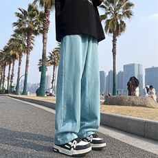 8XL-M特大码高级垂坠感休闲裤男薄款冰丝裤宽松直筒拖地裤K964P48，男装休闲裤，电商D206-1