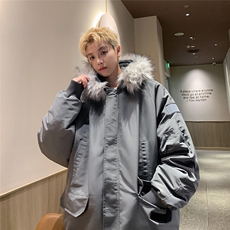 胖胖哥美式毛领派克服棉衣冬季潮流复古大码宽松棉服加厚保暖外套，男装棉衣，电商A017