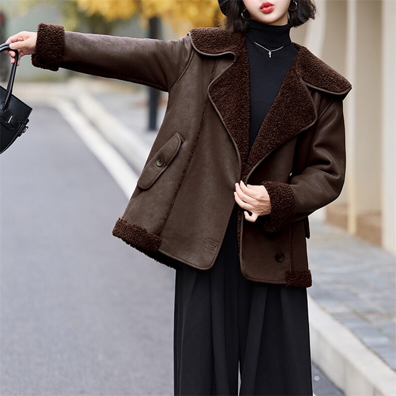 冬天大翻领羊羔毛皮毛一体羊羔绒厚外套女秋冬2024新款高级感,女装羊羔毛/颗粒绒,跑量工厂店