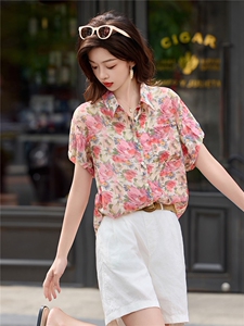 2026年夏季女休闲风短袖花衬衫图片