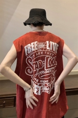 中性羊筋绒圆领印花T恤无袖背心夏打底衫坎肩外套BX100-特P35控48，男装背心/马甲，星座216(原A116)
