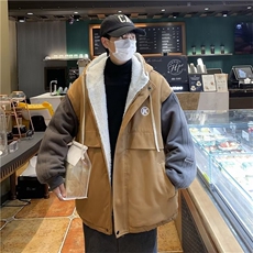 羊羔绒外套男冬季加厚棉衣潮牌假两件工装棉服Y6582P95，男装棉衣，星座1116-2