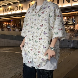 衬衫男士短袖韩版潮流高街帅气蝴蝶2024夏季新款ins外套CY802-P41图片