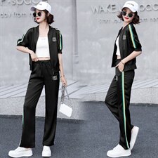 2021年夏季华尔缎套装条纹拼接休闲时尚，女装套装/套裙，韩蜜菓
