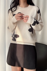 羊毛衫女圆领套头宽松加厚毛衣秋冬新款拼色提花针织衫，女装羊毛衫，臻纶羊绒