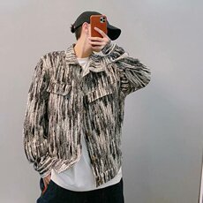 春季潮衬衫男炸街情侣装帅气蓝白破坏抓痕宽松牛仔夹克外套男女，男装夹克，星座506A