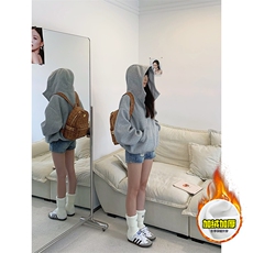 480G重磅加绒硬挺boxy男女秋冬美式高街防风高领卫衣开衫厚外套，女装短外套，电商A486-1