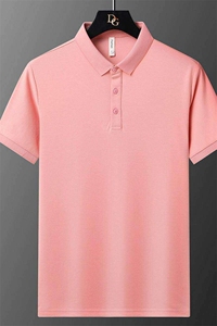 72913-P40纯色翻领短袖男士polo衫百搭商务休闲带领半截袖粉色t恤图片