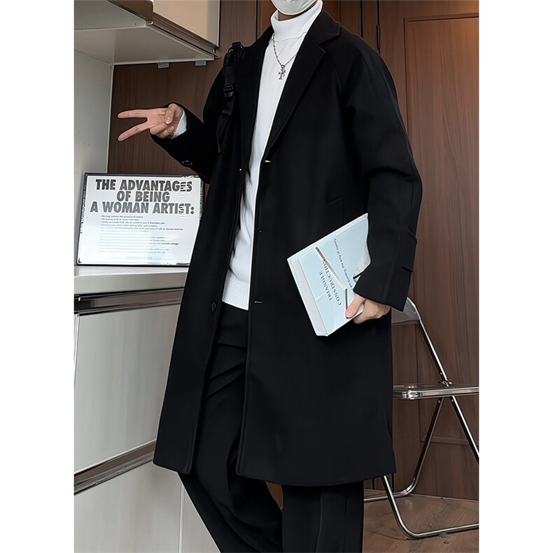 N1079/P100加棉P110秋冬毛呢大衣男中长款过膝风衣大码男士呢大衣，男装风衣，电商A141