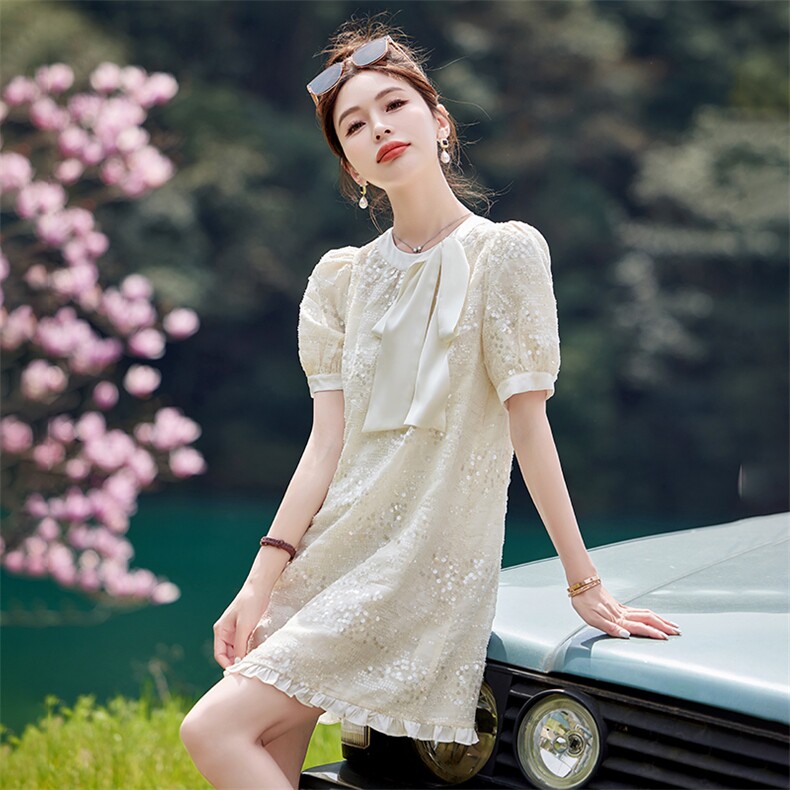 气质减龄泡泡袖连衣裙女2025年夏季新款小个子时尚公主裙,女装连衣裙,韩蜜菓