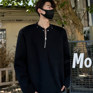 半拉链解构小众设计感花灰色垫肩卫衣男秋季cleanfit重磅长袖T恤图片