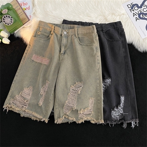 美式复古破洞牛仔短裤男夏季潮牌痞帅炸街宽松五分裤DK0581-P40图片