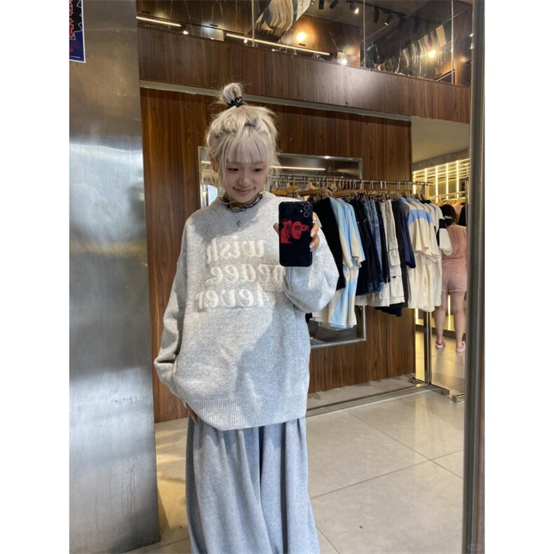 灰色正肩针织毛衣美式显瘦慵懒加厚套头内搭针织衫zzs142P55,男装针织衫/毛衣,电商D256-1(原A064-1)