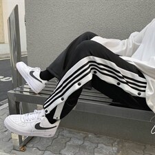 裤子男休闲裤宽松港风ins潮流条纹运动裤潮牌直筒排扣裤k79-p35图片