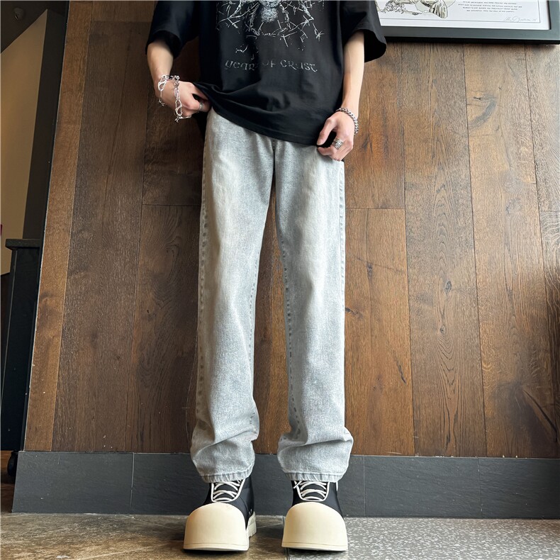 美式水洗烟灰色牛仔裤男女宽松直筒休闲裤205-1-YK5059-P48,男装牛仔裤,星座610A-1