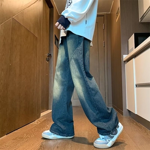 复古新款水洗男士秋季ins潮牌高街痞帅设计感宽松牛仔裤NZ114-P48图片