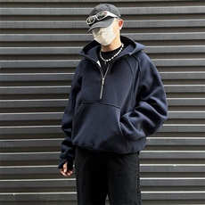 抖音得物二开美式重磅宽松结构拉链设计防风高领连帽卫衣外套W76，男装卫衣，电商A486