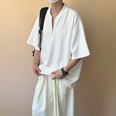 现货-夏季新品半拉链华夫格短袖男潮牌百搭宽松T恤-AT23008-P55，男装T恤，电商A351