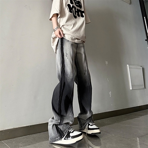 XX118-P65 新款高街扎染破洞直筒水洗牛仔裤休闲拖地裤潮 控88图片