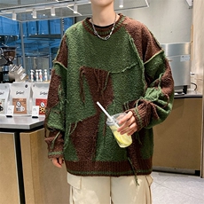 美式复古拼色设计感套头毛衣男秋冬潮牌宽松情侣针织衫HY24-P55，男装针织衫/毛衣，星座1008-1