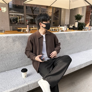 2025新中式翻领斜襟盘扣针织衫毛衣女冬季新款风红色打底衫上衣图片