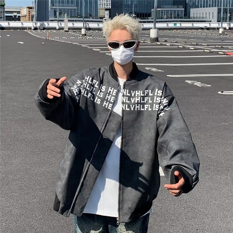 美式街头秋冬刺绣字母麂皮夹克外套拉链男女同款外套W6709/P75,男装夹克,星座506