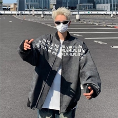 美式街头秋冬刺绣字母麂皮夹克外套拉链男女同款外套W6709/P75，男装夹克，星座506