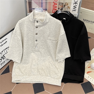 美式立领短袖T恤男夏季polo衫宽松休闲运动boxy上衣T0178-P40图片