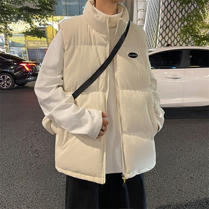 秋冬季港风灯芯绒棉衣马甲潮流宽松加厚保暖潮流棉服男BYM05P65,白色的短靴搭配图片