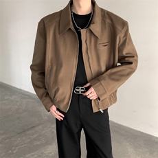 cleanfit短款夹克男复古小众金属垫肩廓形拉链呢子外套W6646-P57，男装夹克，星座412-1