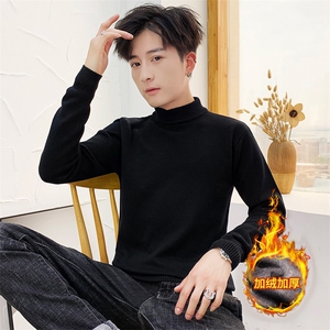 403-1秋冬季潮男加绒加厚半高领毛衣男士休闲针织衫M001加绒-P31图片