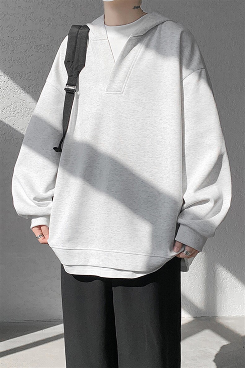 8XL-M叠穿假两件卫衣重磅连帽V领拼接套头衫宽松大码外套WY006P65,男装卫衣,电商B312