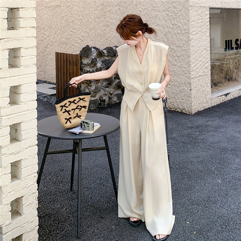高级感时尚气质马甲套装女2025夏季新款通勤休闲高腰阔腿裤两件套图片