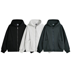 重磅全棉420克工装口袋卫衣拼接短宽连帽开衫外套RH5330-P65，男装工装外套，星座610B-1