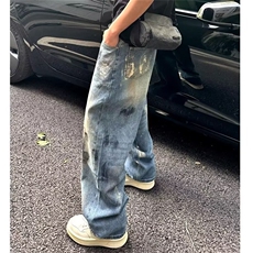 复古蓝美式高街复古牛仔裤男春秋季新款设计感vibe工装直筒裤，男装牛仔裤，四季星座505
