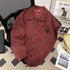 美式竹节纹衬衫男长袖春季2026新款宽松潮牌衬衣外套W6559-P70，男装衬衫，星座412-2