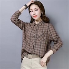 衬衫短款百搭时尚格子修身显瘦潮流2021年春季，女装衬衫，小林双子