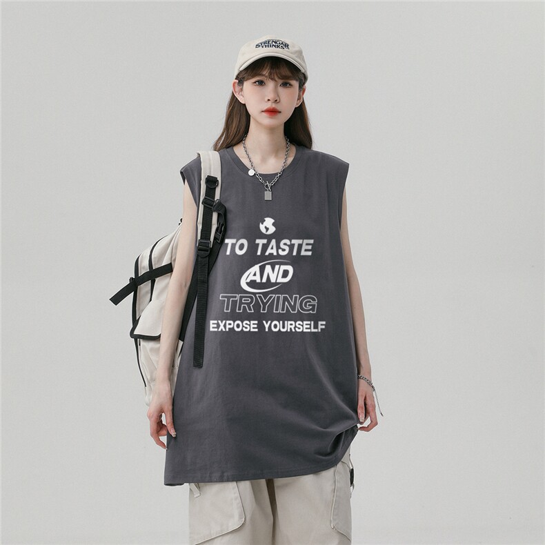 中性风23夏季时尚百搭宽松圆领字母印花纯棉短袖T恤DT507P30控48图片