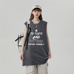 中性风23夏季时尚百搭宽松圆领字母印花纯棉短袖T恤DT507P30控48图片