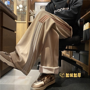 抖音品质冬季加绒加厚潮条纹宽松休闲卫裤B313-K842JR-特p45控88图片