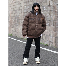 美式复古做旧面包服棉衣男冬季潮牌刺绣加厚宽松情侣棉服皮衣外套，男装皮衣，星座1210-1