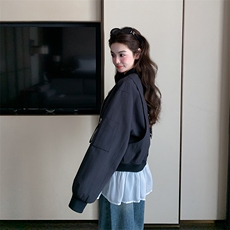 2026新款藏青色棒球服拼接网沙可脱卸夹克外套，女装短外套，纯色衣恋