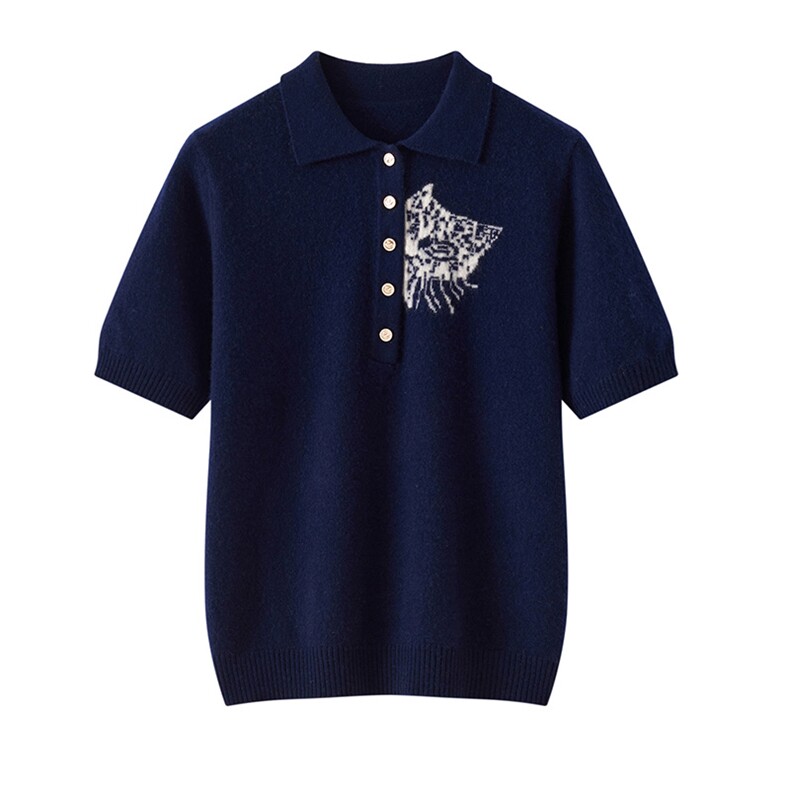 2025百搭时尚小猫polo领短袖针织衫，女装针织衫/毛衣，铂欧羊绒