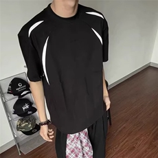欧美炸街机车风撞色拼接cleanfit短袖男女夏季痞帅复古简约T恤潮，男装T恤，星座1210-1